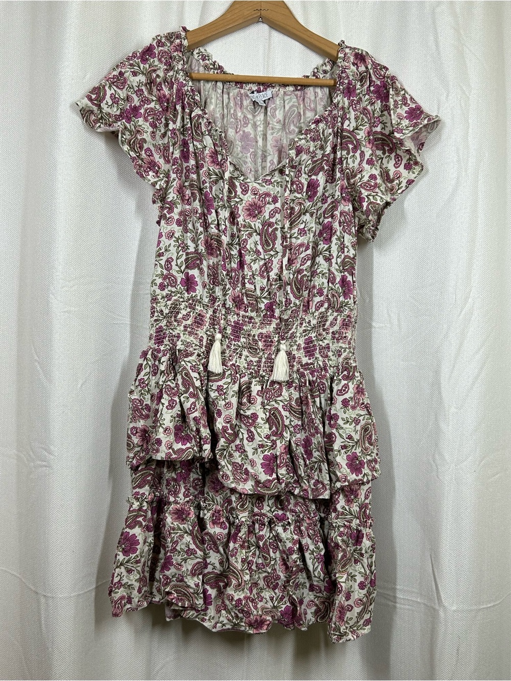 Patrons Of Peace Boho Floral Paisley Mini Dress Size Medium Ruffle Tiered